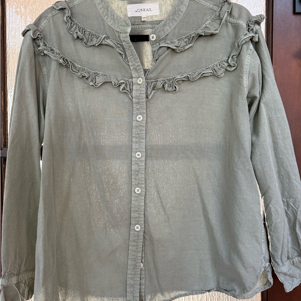 The Great Ruffle Detail Green Women's Top